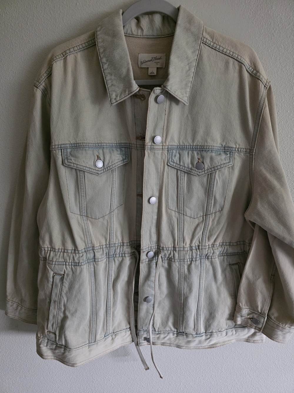 Universal Thread Women Cream Denim Jacket with Drawstring Waist